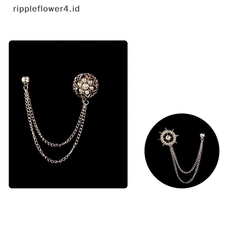 {rippleflower4.id} Mode Baru Logam Berlian Imitasi Bros Kemudi Jangkar Rumbai Rantai Kerah Pin Jas Kemeja Kerah Bros Lencana Retro Pin Aksesoris Pesta Pernikahan~