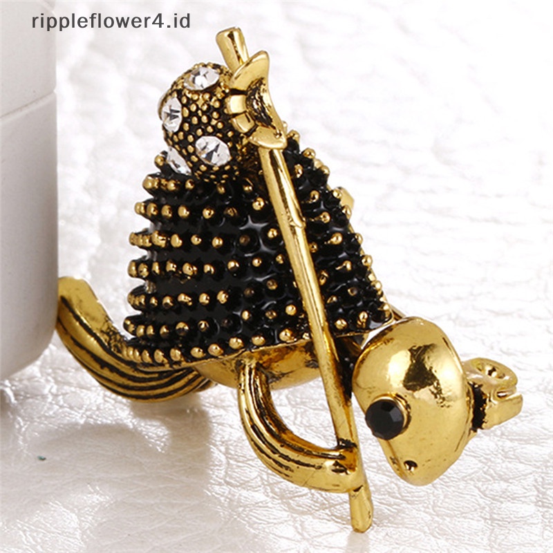 {rippleflower4.id} Enamel Turtle Brooch Pin Kristal Hewan Bros Jas Kerah Pin Unisex Jewelry~