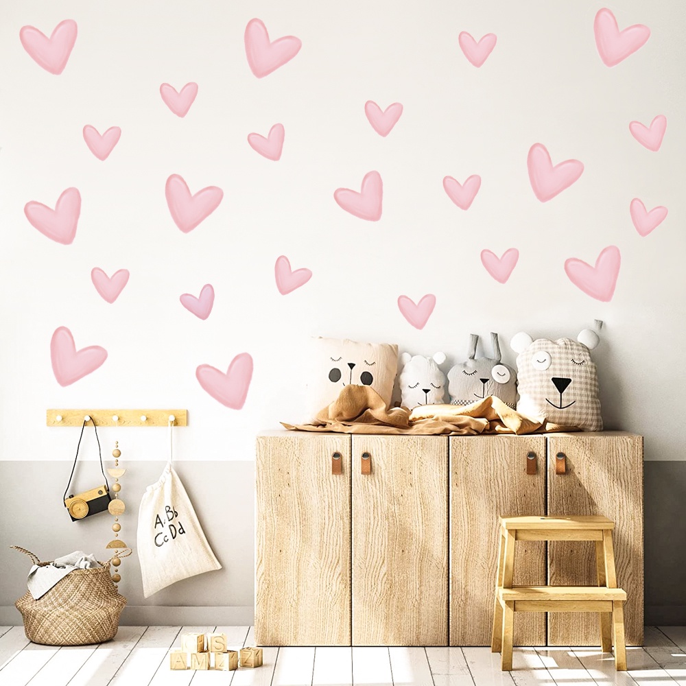 Kamar Tidur Anak Pink Love Wall Decor Sticker/6Pcs Stiker Dinding Seni Hati Pink Lucu/Kamar Tidur Bayi Perekat Diri Wallpaper Tahan Air Dekorasi/Dekorasi Kawaii Kamar Anak Perempuan