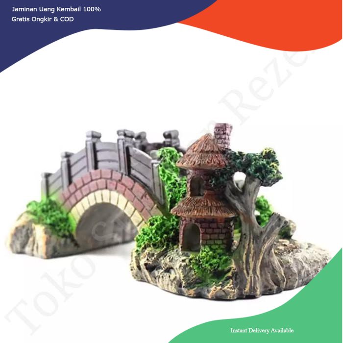 Dekorasi aquarium jembatan, hiasan aquarium jembatan, hiasan aquarium fiber jembatan cina, dekorasi 