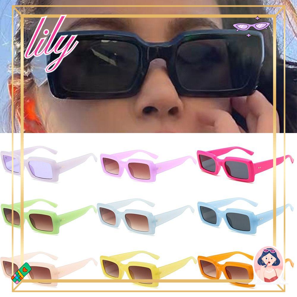 Lily Kacamata Hitam Persegi Panjang Trendy Candy Color UV400 Shades