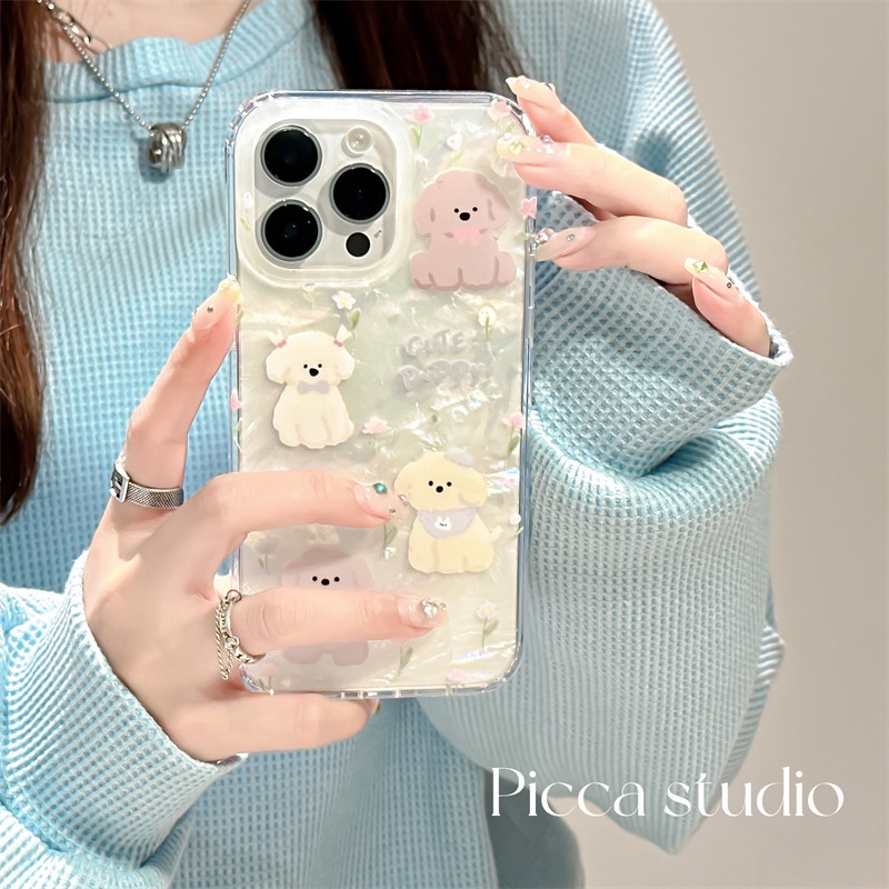 Ins Gaya Cocok Untuk iPhone 14 Pro Max Casing Ponsel iPhone Motif Ganda Print Puppy Kompatibel Dengan Iphone13 13pro 13prm iPhone 11 11pro 14plus 12Pro Max Casing Ponsel TPU Tahan Guncangan