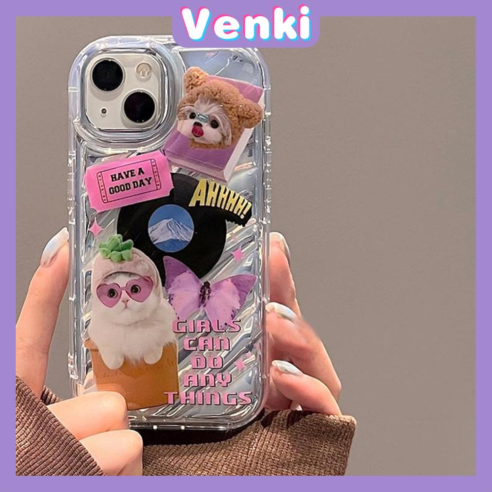 VENKI - Untuk iPhone 11 iPhone Case Laser Reflektif Bening Ponsel Case TPU Lembut Shockproof Airbag Case Cute Kucing Anjing Kompatibel dengan iPhone 14 13 Pro max 12 Pro Max XR XR 7Plus 8Plus