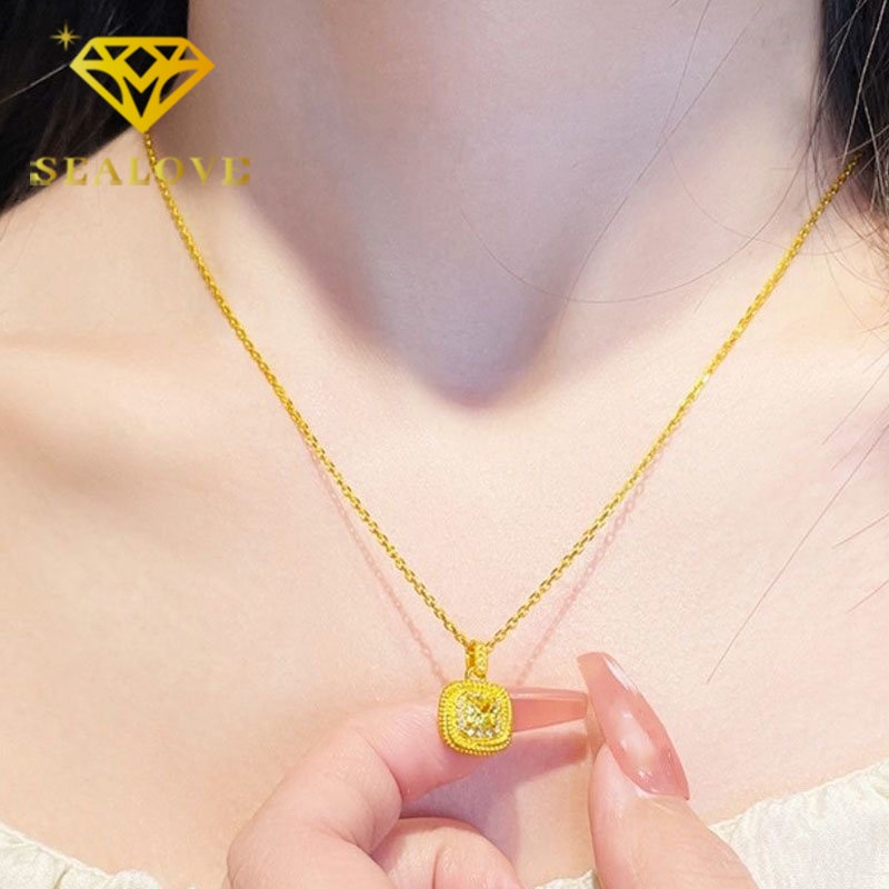 Kalung Titanium Wanita Anti Karat Berlian Kristal Kuning Emas 18K Mewah Cantik Korea Aksesoris Perhiasan