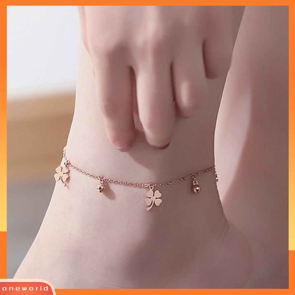 [WOD] Lucky Clover Bells Charm Anklet Kaki Rantai Wanita Musim Panas Sandal Ankle Bracelet