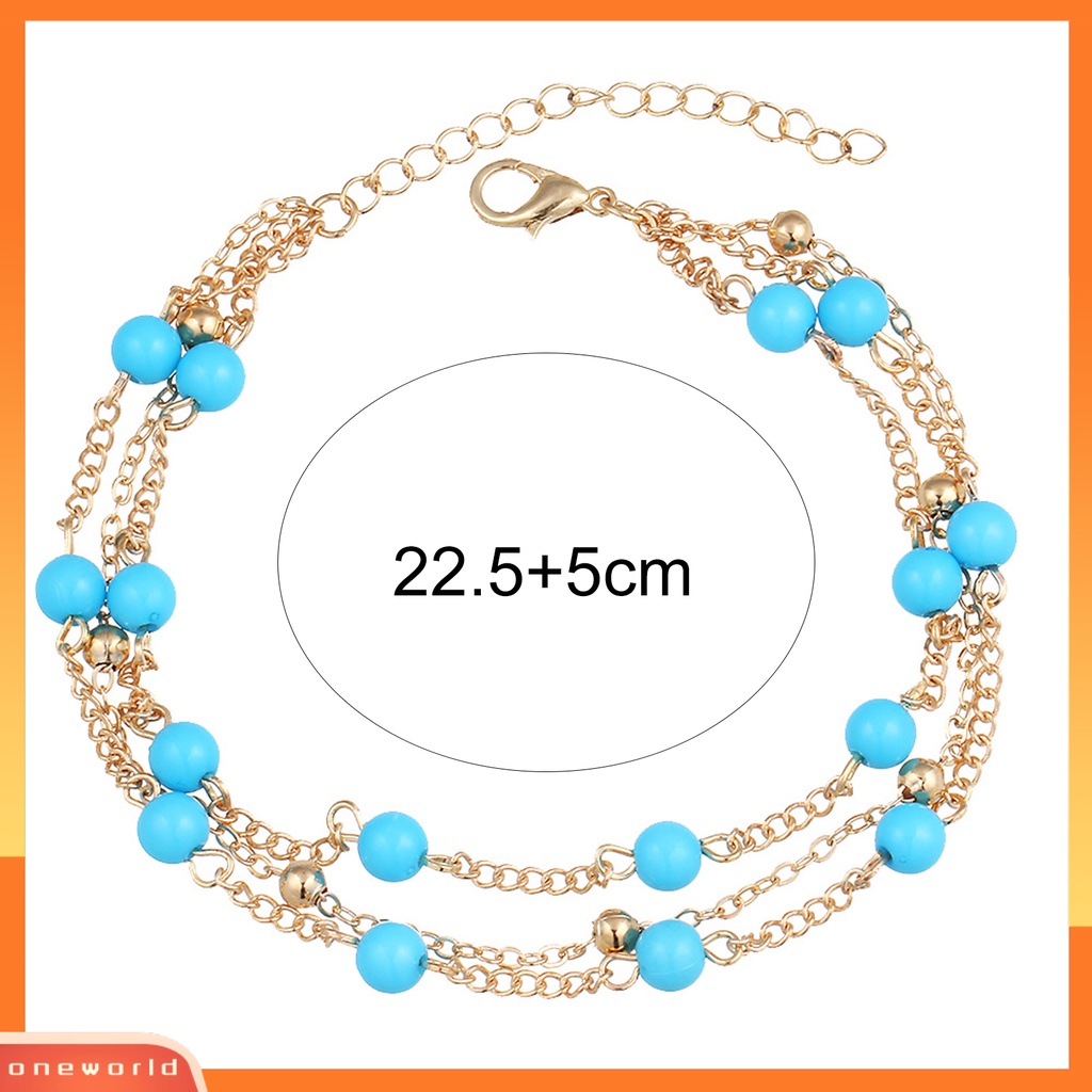 [WOD] Wanita Gelang Kaki Multi-layer Manik-Manik Biru Perhiasan Geometris Tahan Lama Rantai Anklet Pakaian Pantai