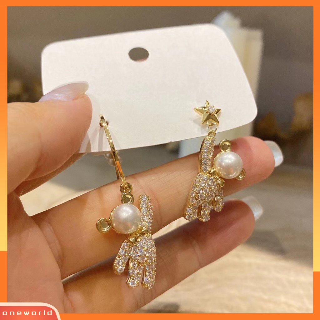 [WOD] 1pasang Drop Earrings Trendy Bentuk Beruang Alloy Wanita Chic Shiny Menjuntai Earrings Untuk Pesta
