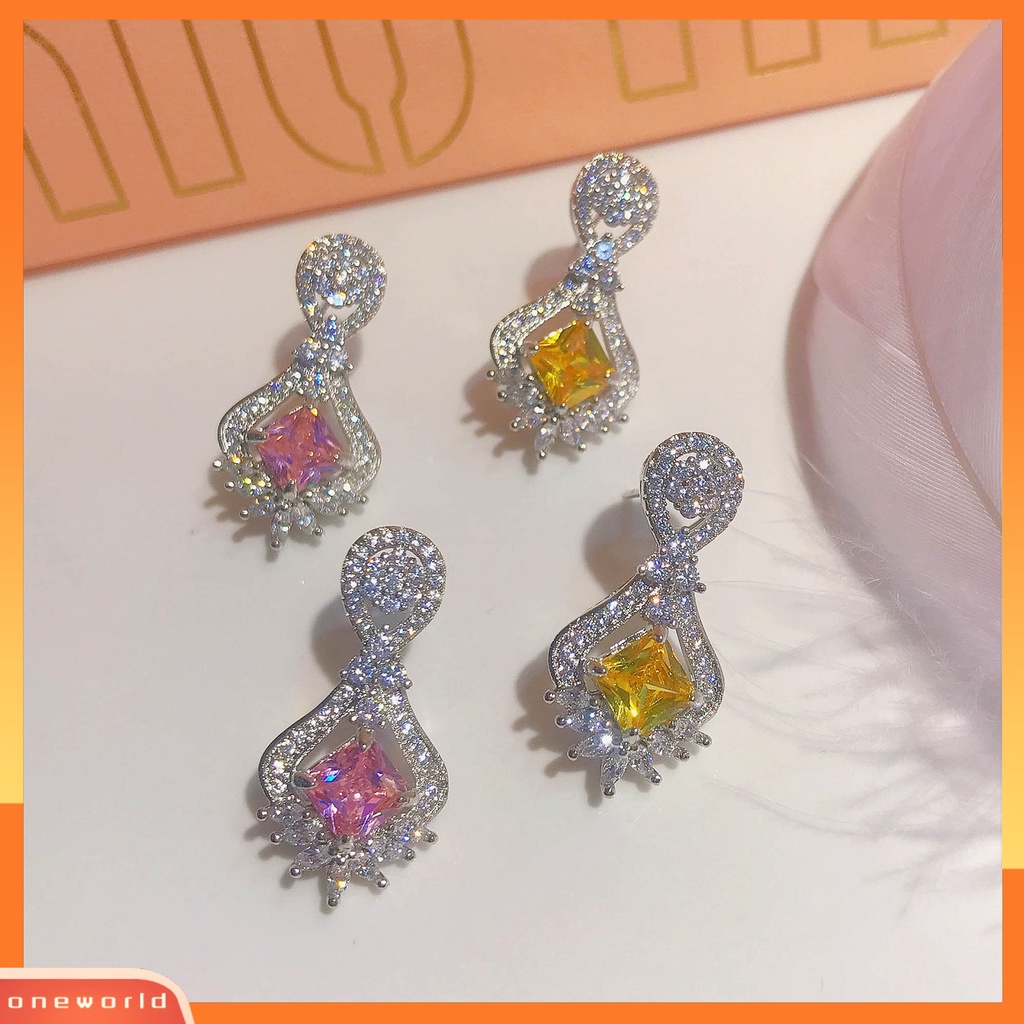 [WOD] 1pasang Anting Lady Hias Berlian Imitasi Berkilau Bentuk Geometris Anting Lady Drop Simetris Untuk Hadiah