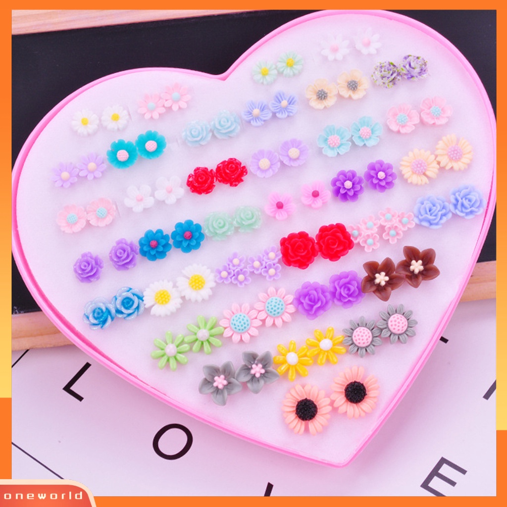 [WOD] 36pasang Wanita Ear Studs Set Bersinar Multi-Warna Kartun Ringan Tidak Bahaya Hias Stainless Bentuk Berbeda Stud Earrings Set Hadiah