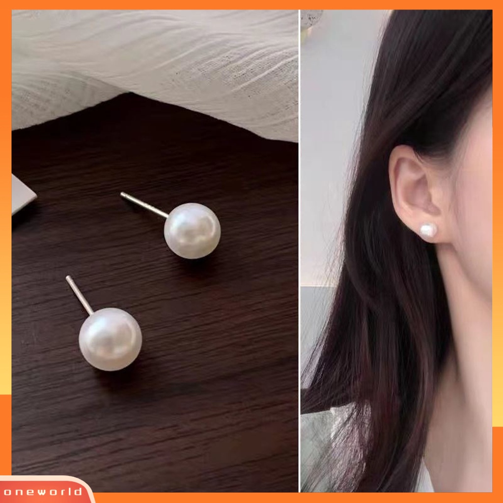 [WOD] 1pasang Ear Studs Temperamen Elegan Minimalis Geometris Electroplating Hias Hadiah Wanita Dua Sisi Besar Mutiara Imitasi Stud Earrings Perhiasan Untuk Pacaran