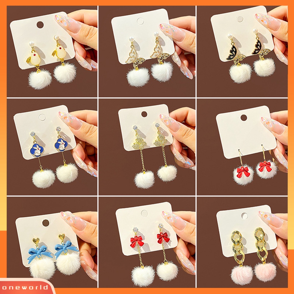 [WOD] 1pasang Anting Menjuntai Ikatan Simpul Manis Kupu-Kupu Hiasan Telinga Gaya Korea Kartun Kelinci Pompom Stud Earrings Untuk Pacaran