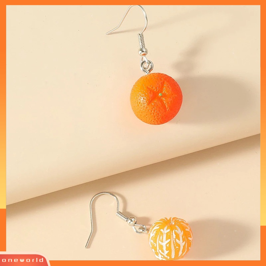 [WOD] 1pasang Hidup Menawan Warna Cerah Menjuntai Anting Indah Buah Orange Drop Hook Earrings Perhiasan Acessories