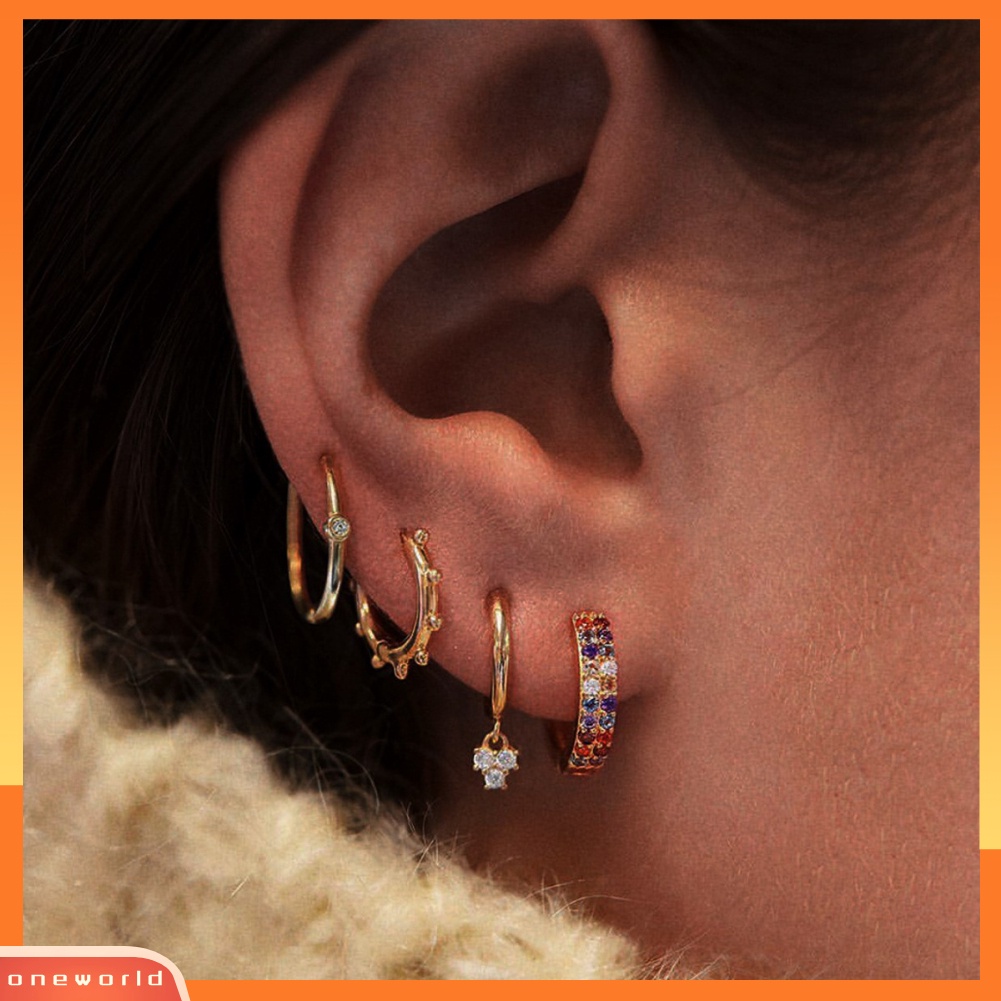 [WOD] 3 /4 Pcs Wanita Berlian Imitasi Bintang Geometri Menjuntai Telinga Studs Huggie Earrings Jewelry