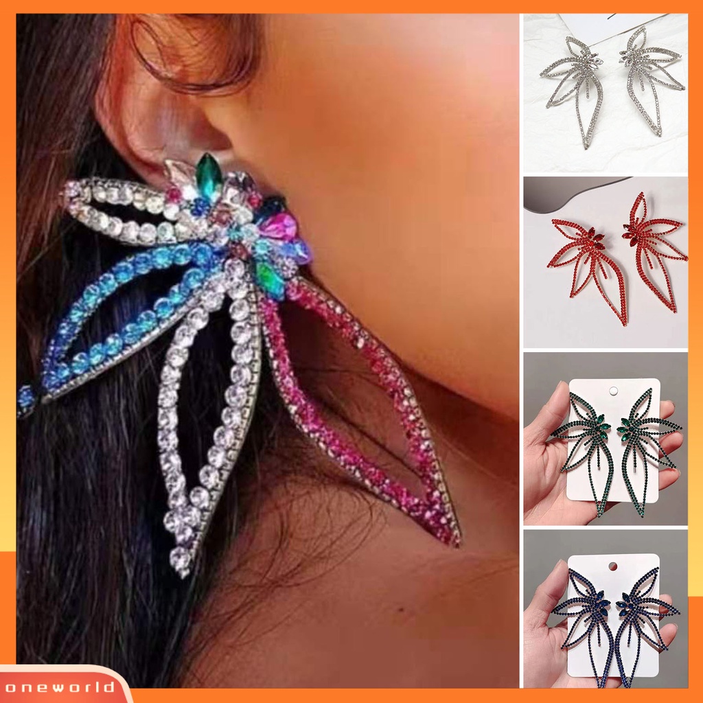 [WOD] 1pasang Berlian Imitasi Bersinar Piercing Stud Earrings Berlebihan Bentuk Bunga Lady Earrings Perhiasan Aksesoris