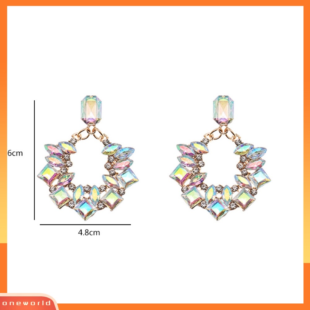 [WOD] Kreatif Wanita Geometris Eardrop Glitter Berlian Imitasi Hoop Ear Stud Earrings Hadiah