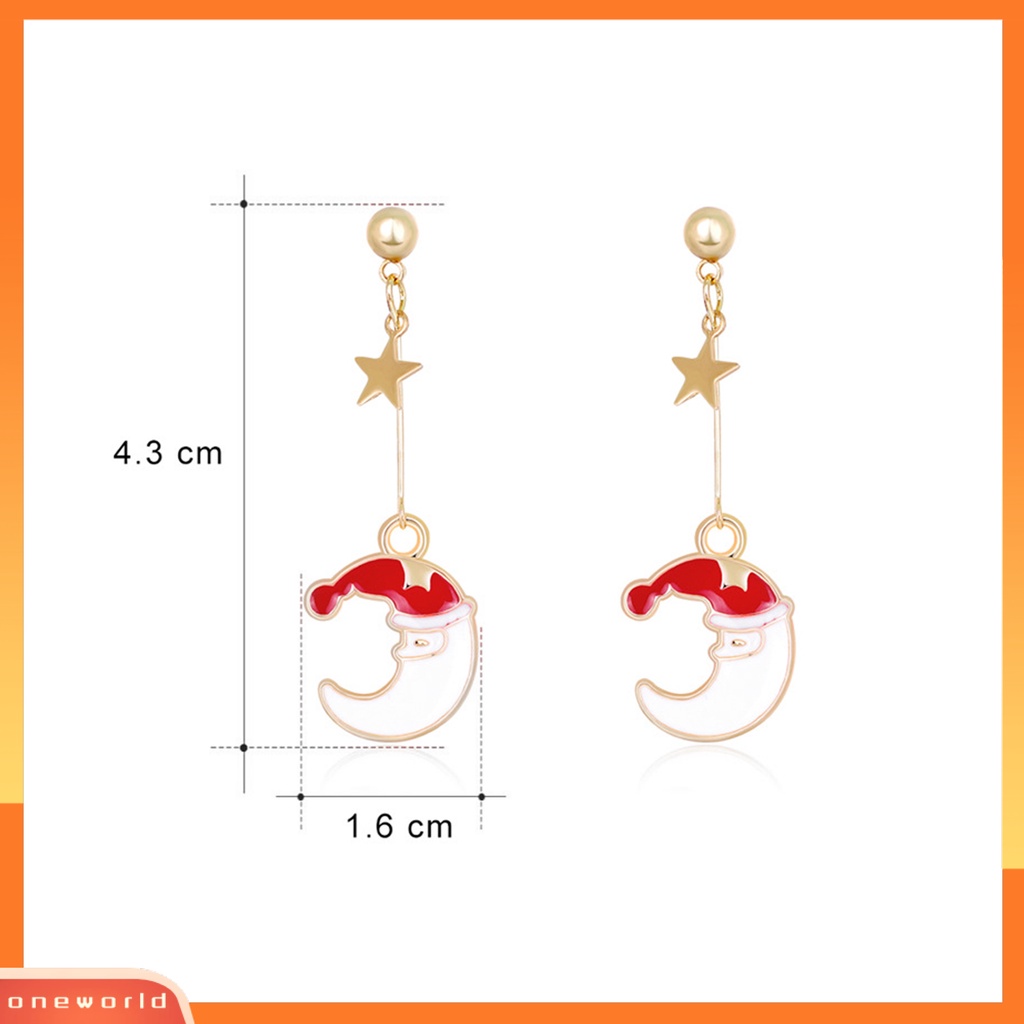 [WOD] Wanita Fashion Bentuk Bulan Topi Natal Anti-Alergi Ear Stud Menjuntai Anting