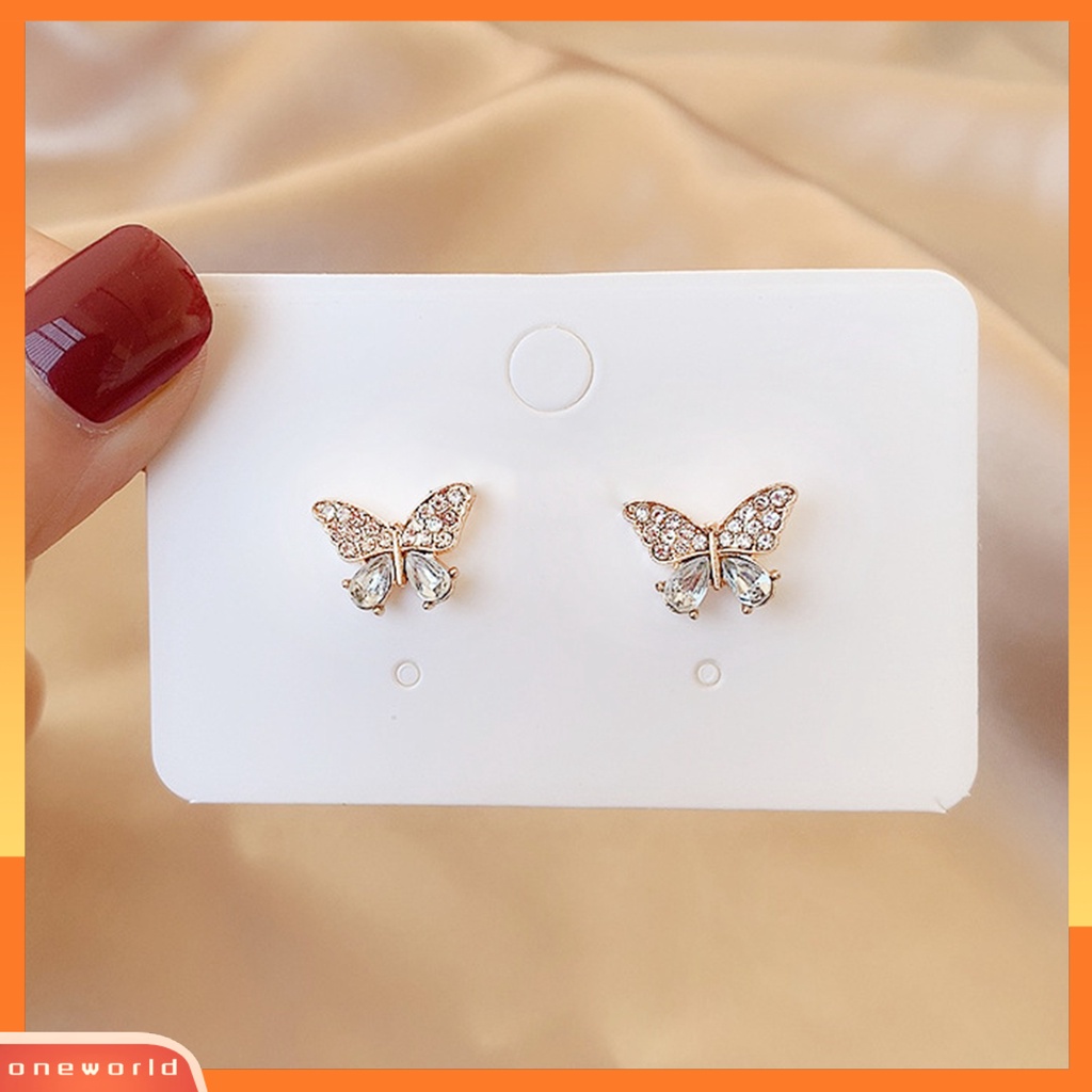 [WOD] 1pasang Lady Stud Earrings Indah Berlian Imitasi Mengkilap Kupu-Kupu Bentuk Drop Earrings Perhiasan Wanita