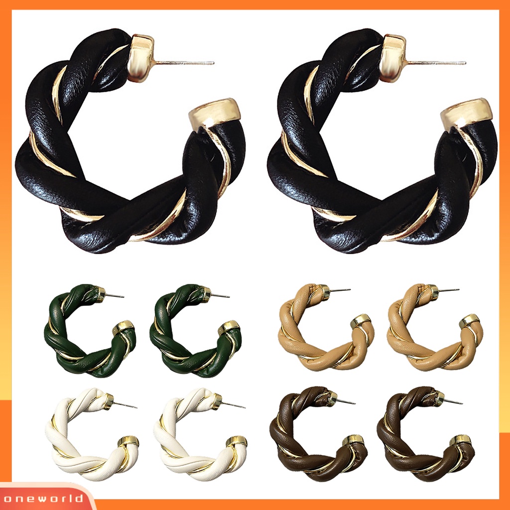 [WOD] Memutar Dikepang Hoop Wanita Anting Kulit Imitasi Berliku Elegan Stud Earrings Fashion Perhiasan