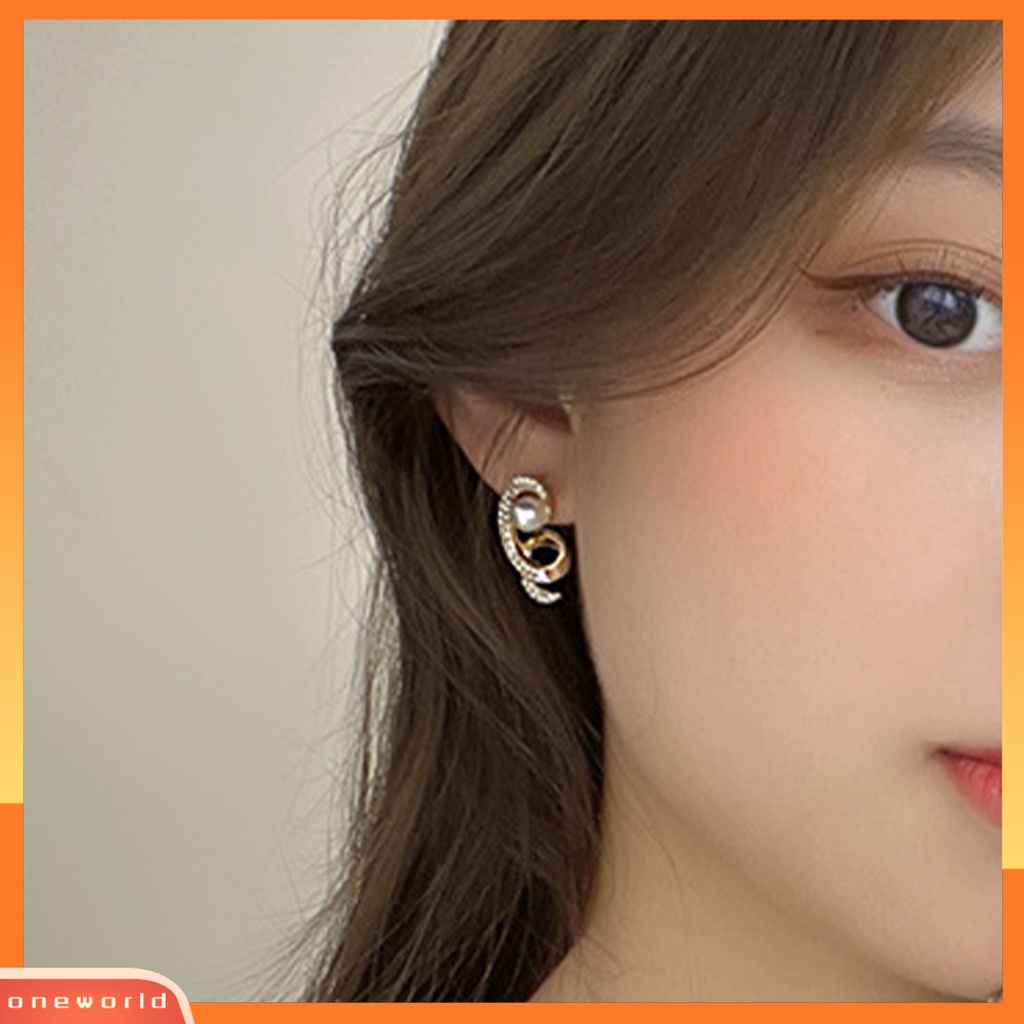 [WOD] 1pasang Anting Stud Perhiasan Berlian Imitasi Spiral Anting Geometris Bersinar Untuk Pakaian Sehari-Hari