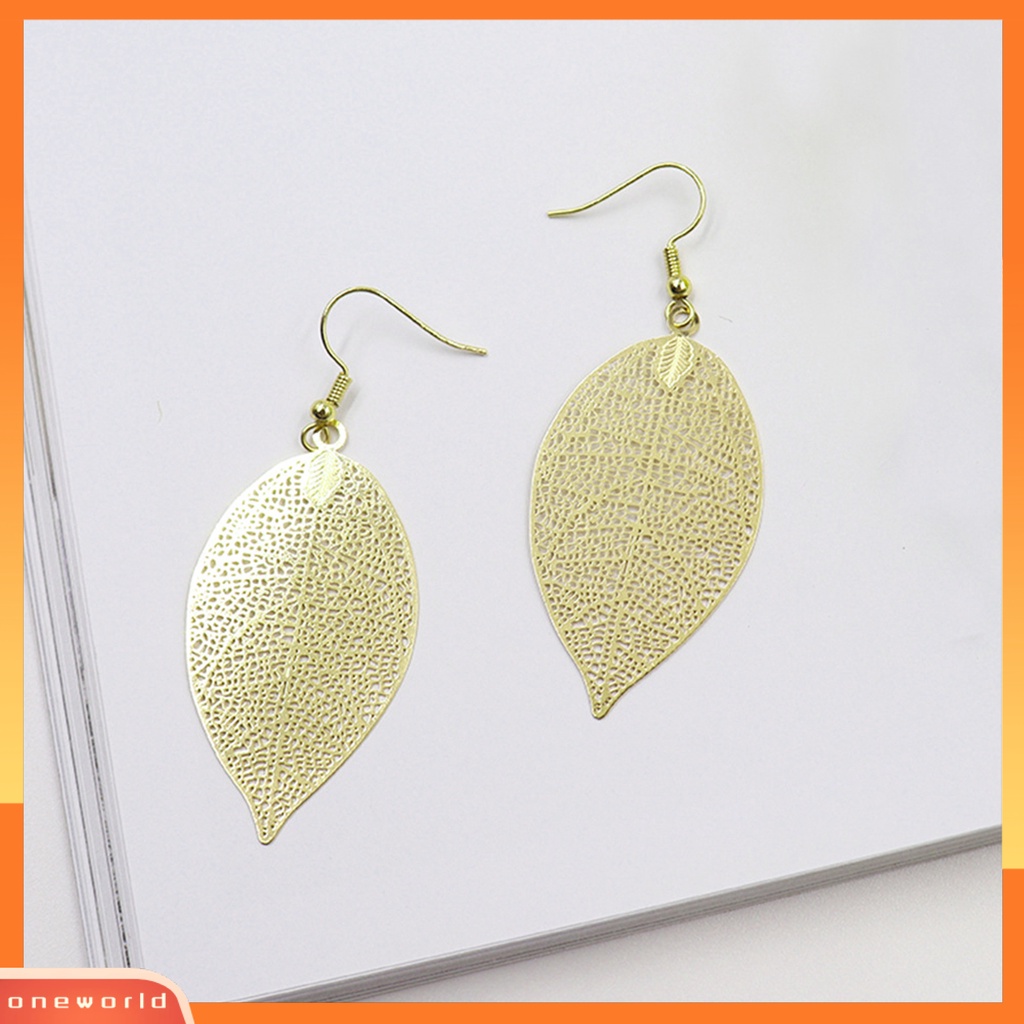 [WOD] Anting Kait Hollow Daun Menjuntai Anti Karat Wanita Hook Piercing Earrings Perhiasan Untuk Perjamuan