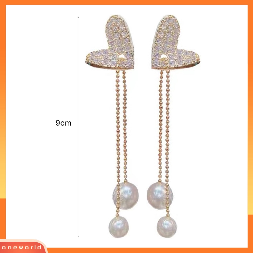 [WOD] Wanita Anting Linier Elegan Berlian Imitasi Mengkilap Bertatahkan Rumbai Panjang Bentuk Hati Drop Earrings Prom Earrings