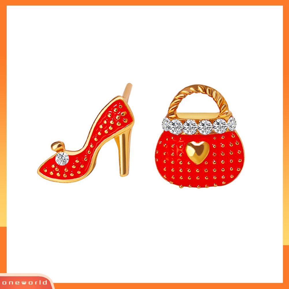 [WOD] Gadis Berlian Imitasi Asimetris Tas High-heeled Shoe Ear Studs Women Earrings Charm