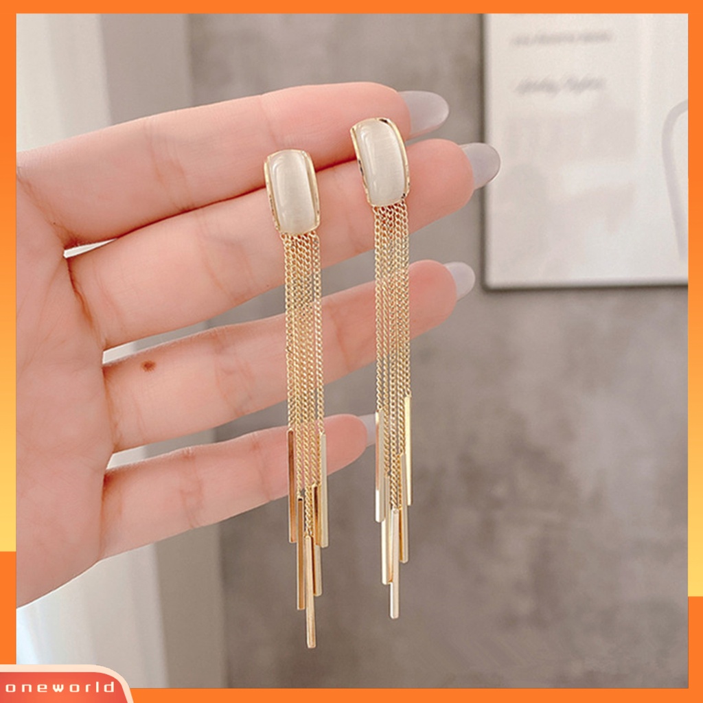 [WOD] 1pasang Anting Drop Earrings Anti Alergi Hias Glittery Korea Temperamen Rumbai Anting Panjang Untuk Perjamuan