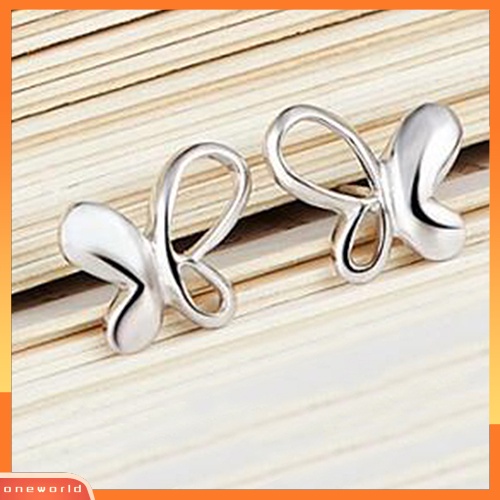[WOD] Fashion Elegan Kupu-Kupu Perak Disepuh Ear Studs Earrings Hadiah Perhiasan Wanita