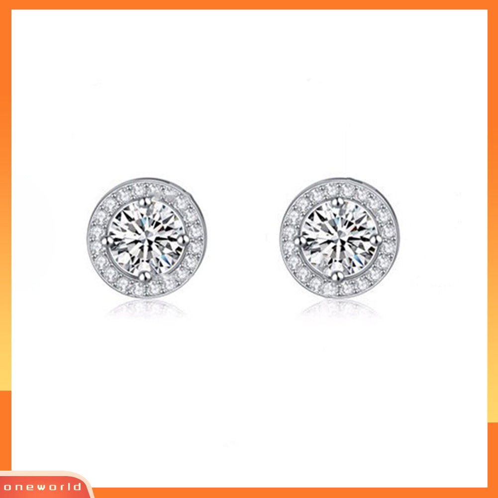 [WOD] Wanita Bulat Shiny Ear Studs Cubic Zircon Perhiasan Anting Fashion Pernikahan