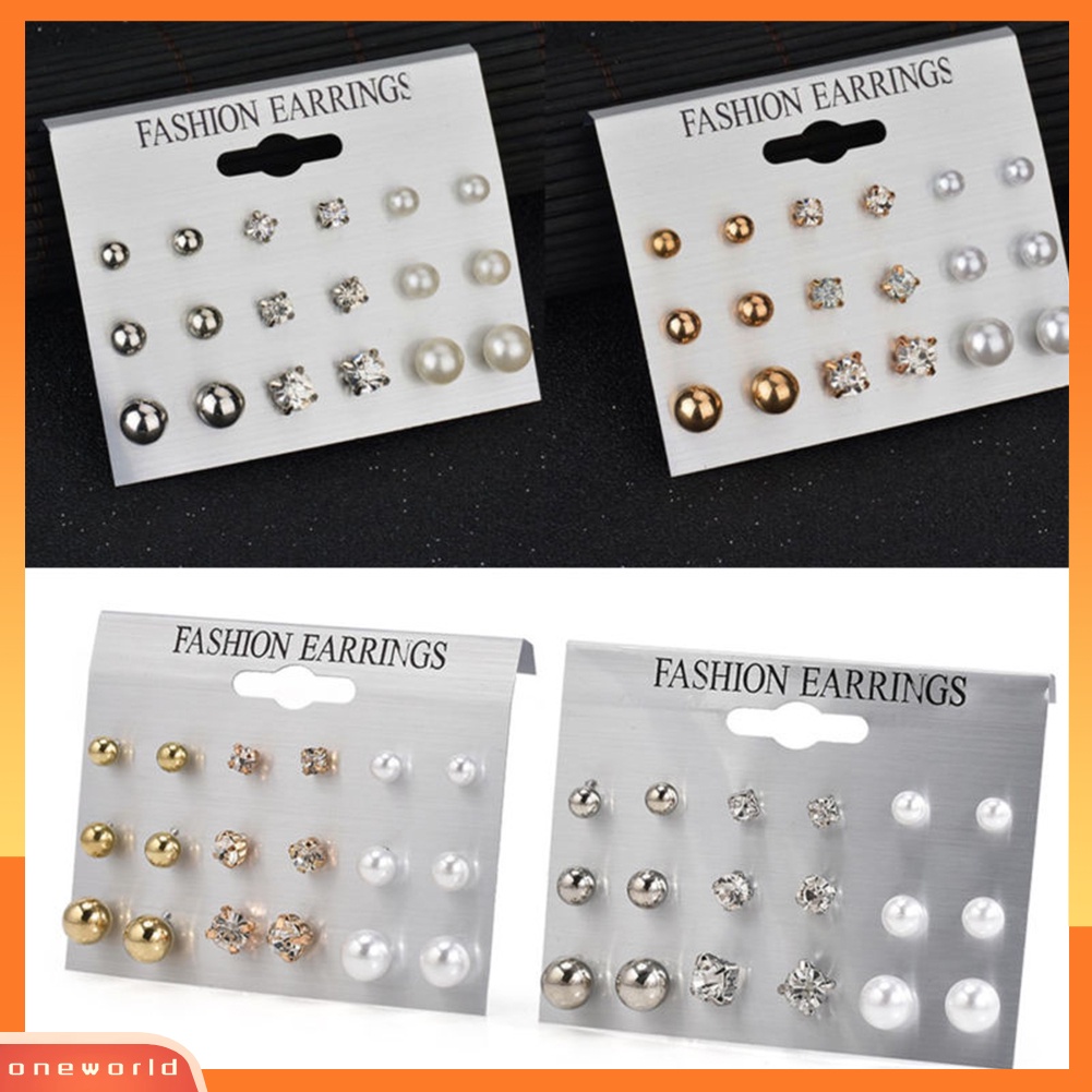 [WOD] 9pasang Fashion Berlian Imitasi Mutiara Imitasi Anting Wanita Ear Stud Set Perhiasan Hadiah