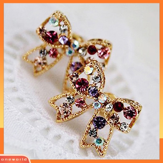 [WOD] 1pasang Wanita Berlian Imitasi Warna-Warni Ikatan Simpul Busur Telinga Studs Earrings Jewelry Charm