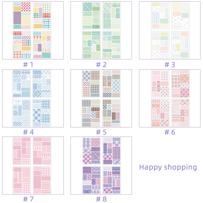 4lembar Lucu Kotak-Kotak Garis Seri Washi Stiker Mahasiswa Scrapbook Deco DIY Bahan Stiker
