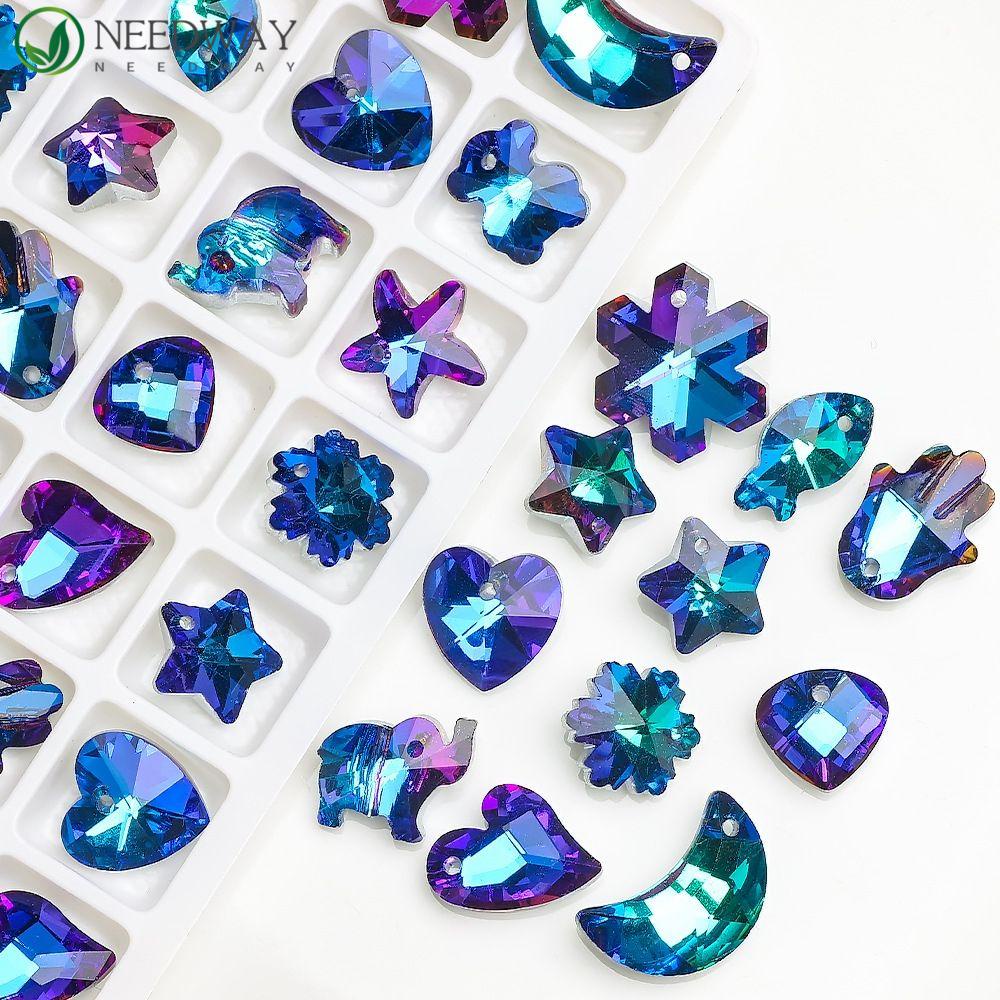 Needway Liontin Kristal Dengan Lubang AB Multi-Bentuk Hati Warna-Warni Bintang Hadiah Kalung DIY Membuat Perhiasan Snowflake Bear Earring Nail Art Berlian Imitasi