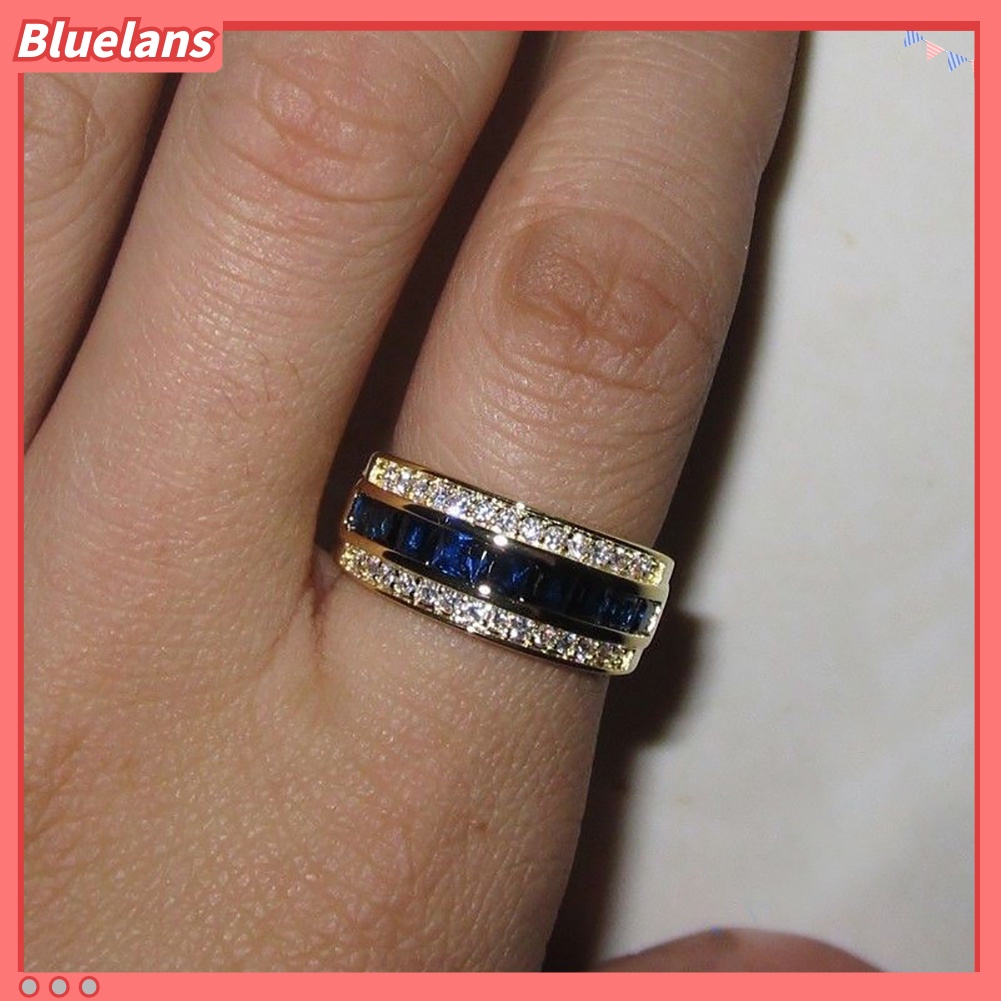 [BLS] Fashion Unisex Berlian Imitasi Mengkilap Bertatahkan Perhiasan Cincin Jari Pertunangan Pengantin