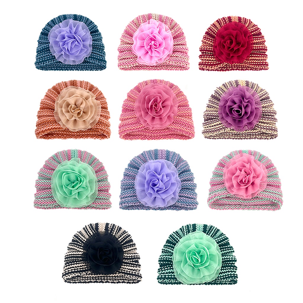 CHUBBI 6 Turban Anak Bayi Perempuan Rajut Bunga Roses