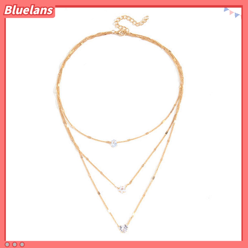 [BLS] Shiny Berlian Imitasi Adjustable Ekstensi Rantai Wanita Kalung Jantung Bintang Pesona Berlapis Liontin Kalung Pesta Perhiasan