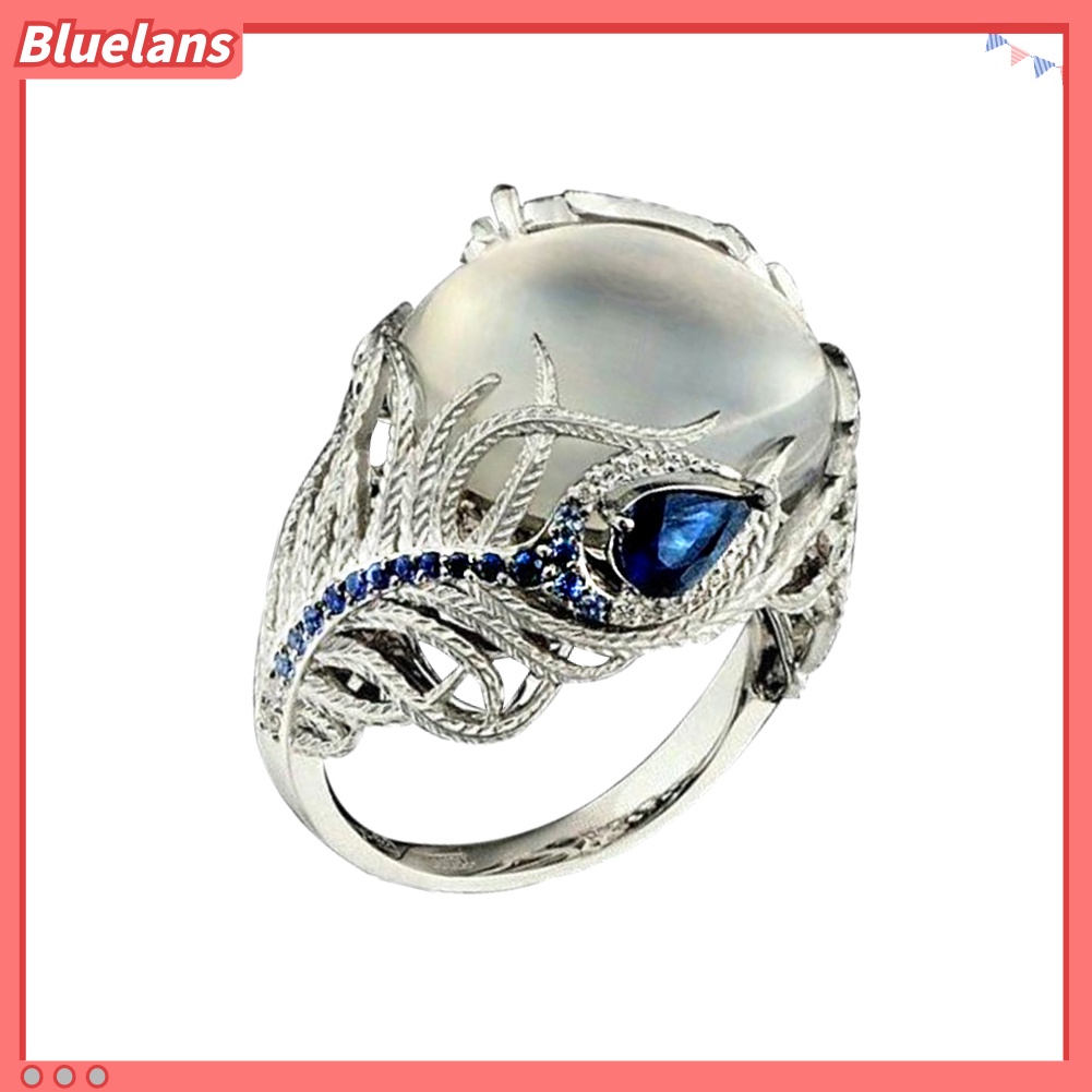 [BLS] Vintage Besar Buatan Moonstone Pesona Wanita Cincin Jari Perhiasan Hadiah Pesta