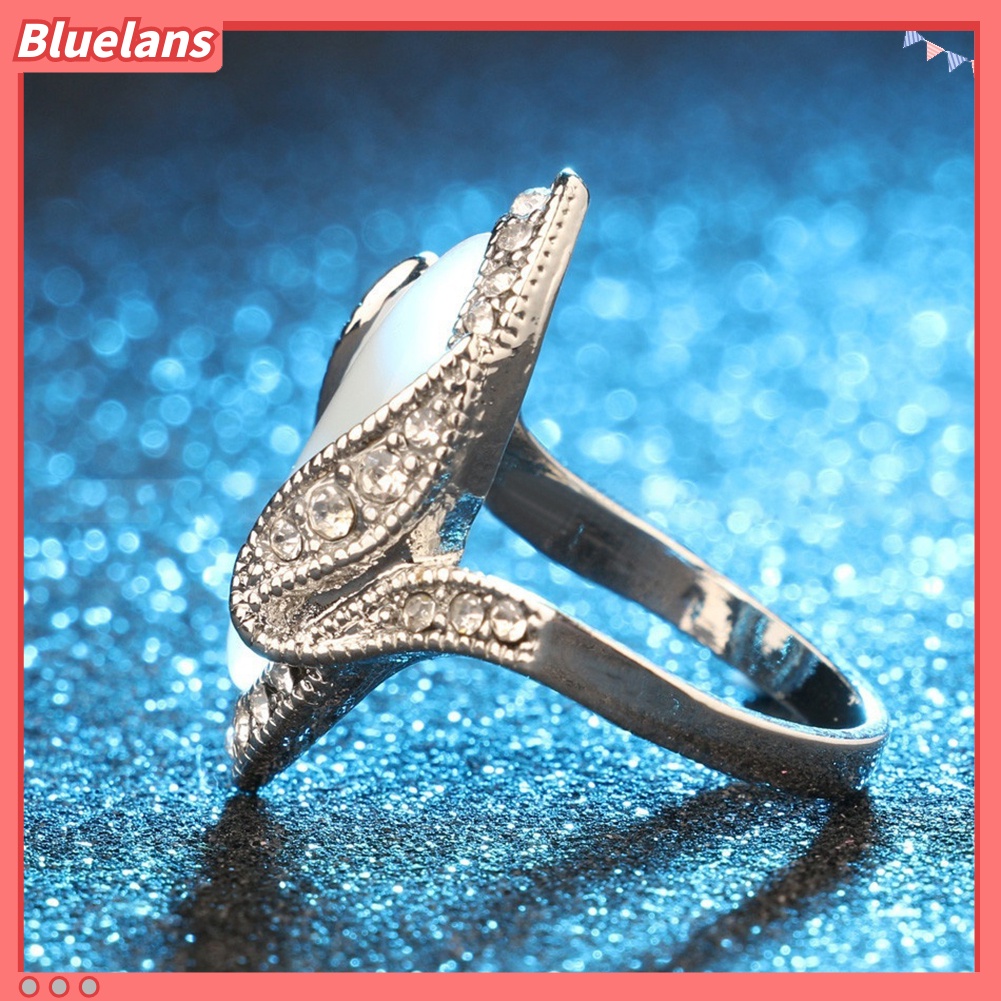 [BLS] Fashion Wanita Marquise Potong Batu Buatan Shiny Rhinestone Finger Ring Jewelry