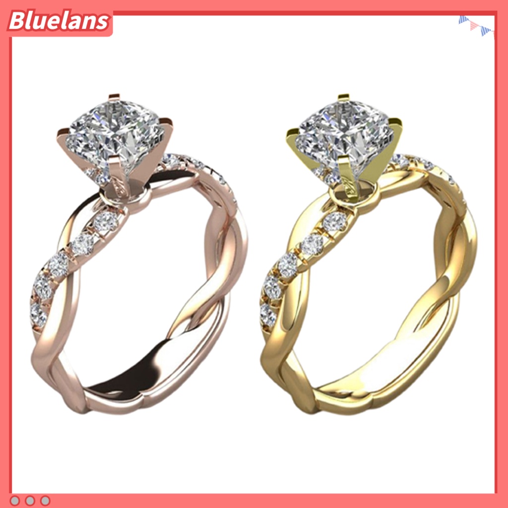 [BLS] Cincin Kawin Memutar Berkilau High-end Besar Berlian Imitasi Knuckle Circlet Perhiasan Perempuan