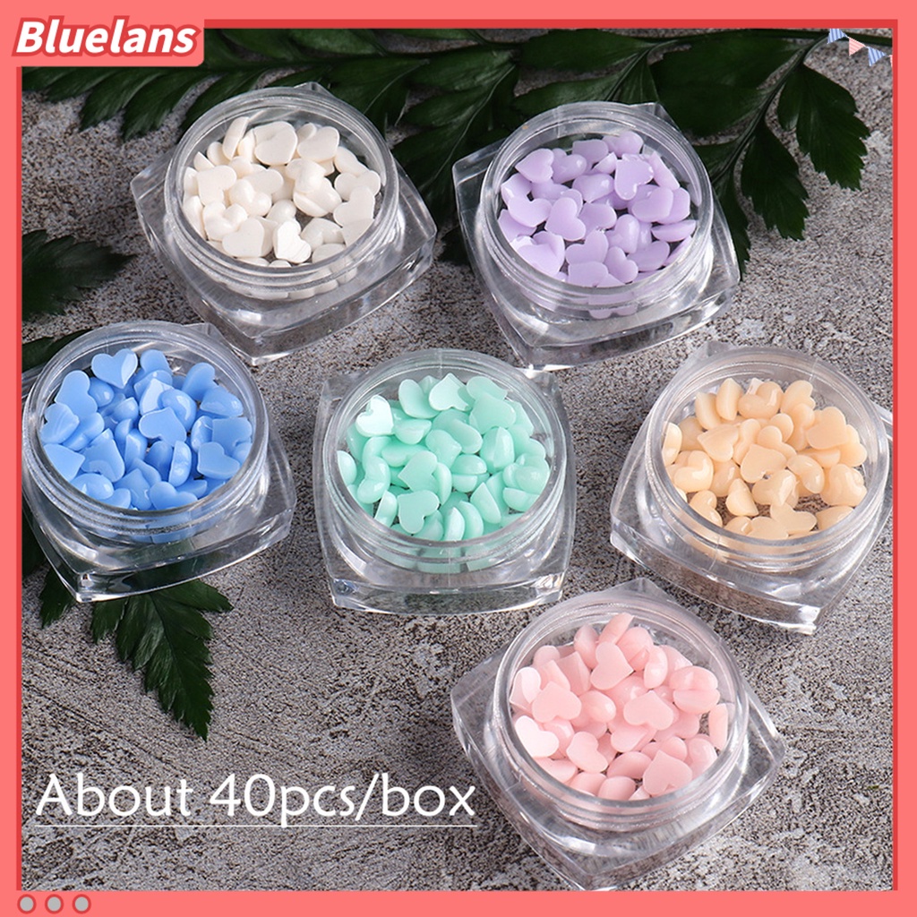 [BLM] 40pcs /Box Ornamen Jantung Kuku Datar Kembali Efek 3D Mini Putih Pink Heart Nail Art Dekorasi Charms Untuk Manicure