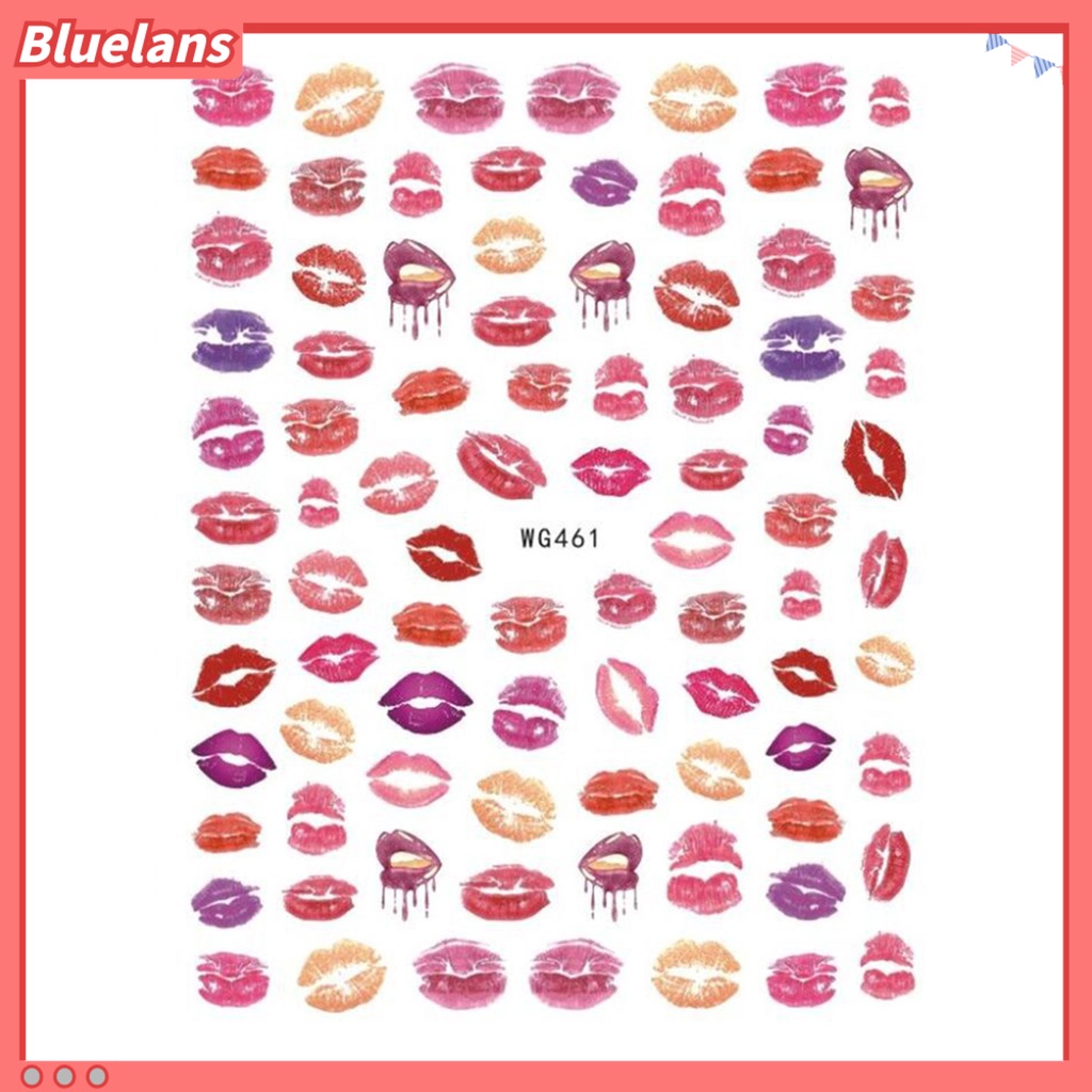 [BLM] Stiker Kuku Romantis Warna-Warni Perekat Diri Kuat Lengket Dapat Dilepas Hias DIY Valentines Day Heart Red Lip Series Nail Art Decal Untuk Salon