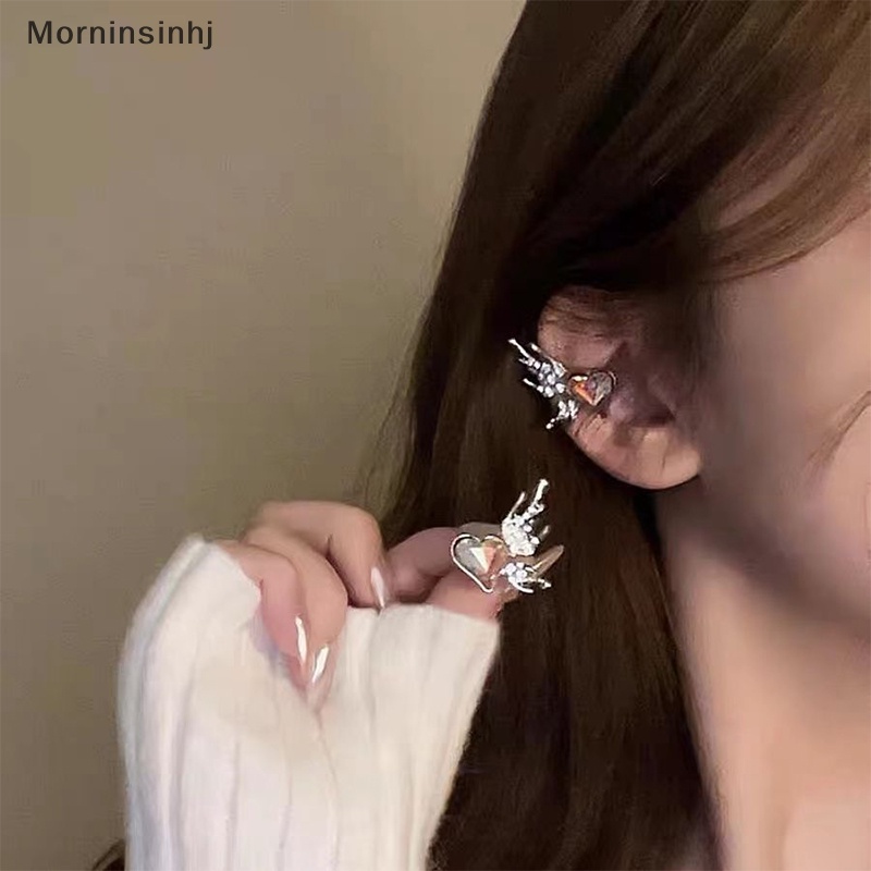 Mornin Fashion Warna-Warni Cinta Hati Sayap Anting-Anting Paduan Tulang Klip Trendi Punk Lucu Kristal Berlian Imitasi Telinga Manset Untuk Wanita Gadis Perhiasan id