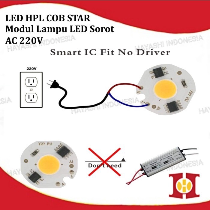 COB Star 220V 3 5 7 10 12 W LED White Putih Lampu Sorot PLN AC 25mm - 5pcs