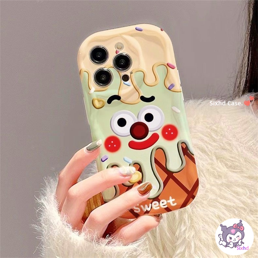 Realme C53 C55 C25Y C35 C33 C30 C25 C12 C11 C21Y C25s C15 C20 C3 9i 6i 5i 5 Narzo N53 N55 50A 50i Prime Cute Ice Cream Couple 3D Tepi Melengkung Gelombang Glossy Shockproof Casing Handphone Soft Cover