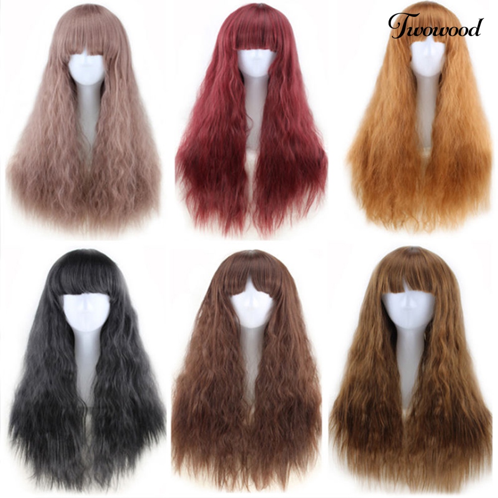 Twowood 65cm Wanita Panjang Keriting Bergelombang Rambut Penuh Wig Fashion Kostum Pesta Cosplay Anime