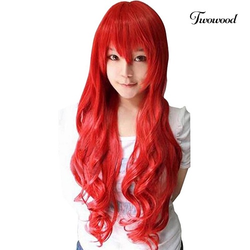 Twowood Wanita Panjang Keriting Besar Bergelombang Rambut Populer Warna-Warni Keren Perma-long Cosplay Wig