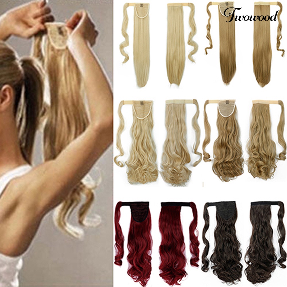 Twowood Wanita Gadis Panjang Lurus Bergelombang Ponytail Wig Klip in Pony Tail Hair Extensions