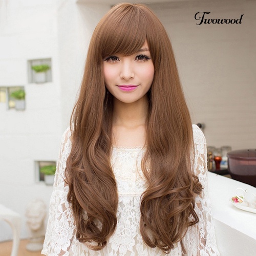 Twowood Wanita Fashion Panjang Keriting Bergelombang Wig Cosplay Rambut Ekstensi Penuh Wig Dekorasi Pesta