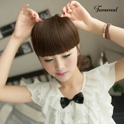 Twowood Pretty Women Girl Clip on Sisi Depan Lurus Fringe Poni Hair Piece Extension