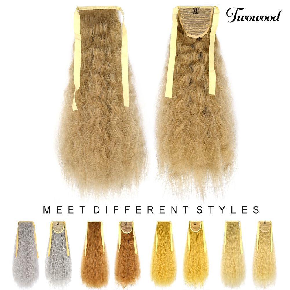 Twowood 20inch Serat Sintetis Panjang Bergelombang Keriting Ponytail Wig Hair Extension Sopak